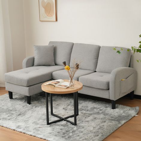 Ecksofa 166x118x77 cm grau Baumwoll-Leinen mit modularer Chaiselongue (1/5)
