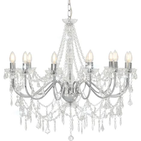 Lustre suspendu design antique 80 x 75 cm avec 12 ampoules personnalisables en métal argenté