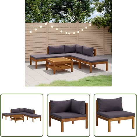vidaXL Akazienholz - 6-tlg. Garten-Lounge-Set mit Auflage Massivholz Akazie (1/5)