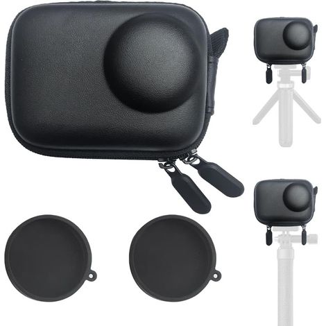 Sac Étui de Transport pour DJI Osmo Action 5 Pro/Action 4 / Action 3 Noir + Bouchon d'objectif en Caoutchouc Mini Sacs de Rangement
