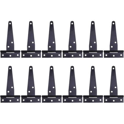 Charnières 12 pièces Charnière en t robuste noirs Charnières de portes en bois ou portes métalliques fer antirouille charnières de porte de grange (4 Pouces) (1/5)