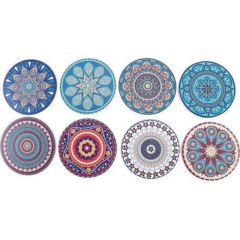 Sous verres boissons lot 8 Absorbent Stone sous verres bois table Mandala céramique sous verres liège base (1/5)
