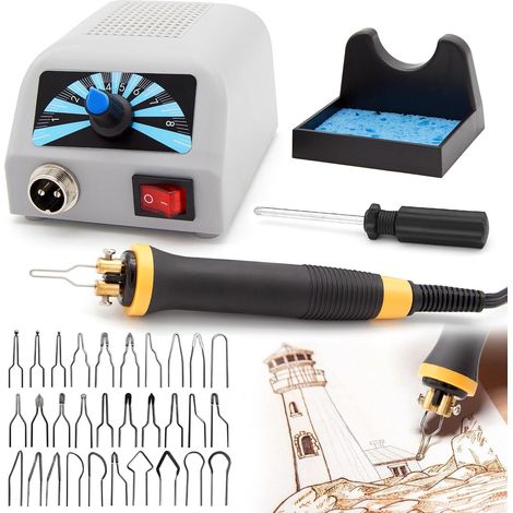 Kit de Pyrogravure au Bois, 60W Machine à Pyrogravure avec 30 Têtes de Stylo, 100-800°C Température Réglable Woodburner avec Station de Fer à Souder à Chauffage Rapide (1/5)