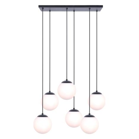 Suspension 6 globes verre opale Camina Kaja noire E27