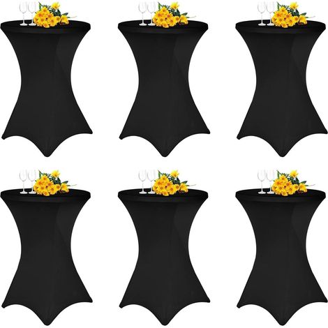 6er Set Stehtischhussen Schwarz für Ø 80cm Stehtische, Stretch-Tischdecke mit Fußtaschen (1/5)