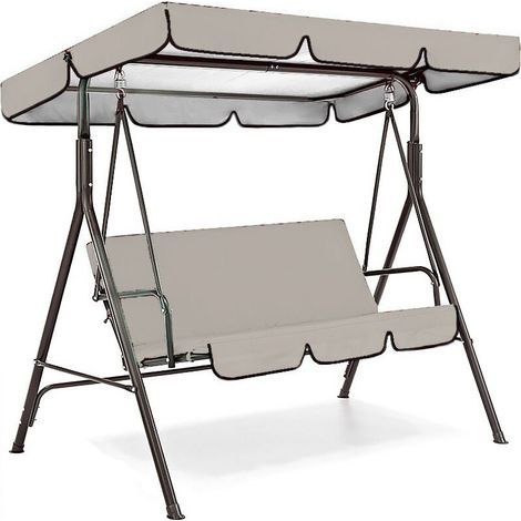 Universal Swing Canopy Cover with Swing Cushion Cover, Waterproof Oxford Fabric, Porch Canopy Top Cover Set, 2/3 Seater Swing Cushion Cover, 190 x 132 x 15 cm, Grey