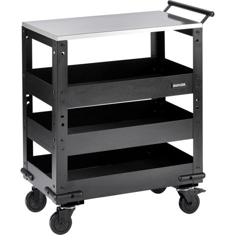 Draper 11585 BUNKER 3 Tier Trolley with Pull Handle and Stainless Steel Worktop, 714mm