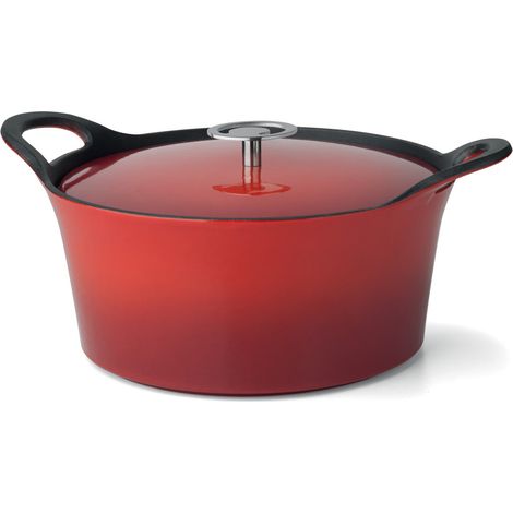 Volcan - Cocotte ronde 20cm fonte de fer émaillée rouge avec couvercle (1/3)