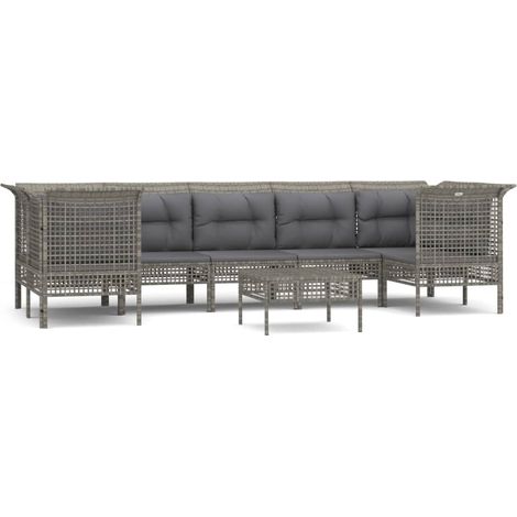 Maison Exclusive - Set Divani da Giardino 8 pz con Cuscini in Polyrattan Grigio (1/5)