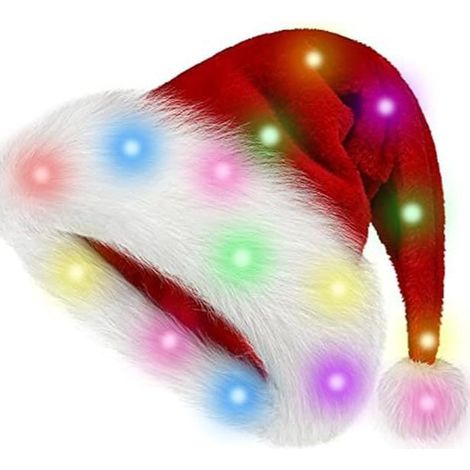 Samt-Weihnachtsmannmütze, die im Dunkeln leuchtet, mit roter und weißer Lichterkette, LED-Weihnachtsmannmütze, die im Dunkeln leuchtet, Weihnachtsdekoration, Partyzubehör, Weihnachtsgeschenke, geeigne (1/5)
