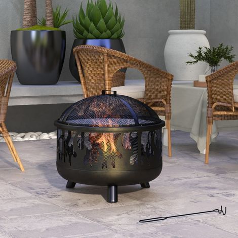Foyer de la cuvette de feu,incluant la protection d’étincelle,1 tison,Ø61,5 cm x 52 cm,noir