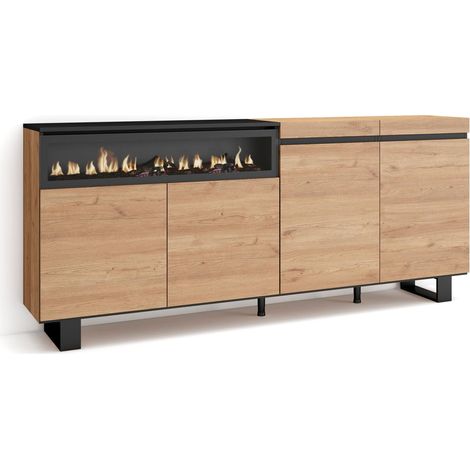 Skraut Home Credenza, Mobile, Cucina Madia, mobile ingresso 200x87x35cm 4 Porte Camino elettrico Design industriale Stile moderno Rovere e nero (1/5)
