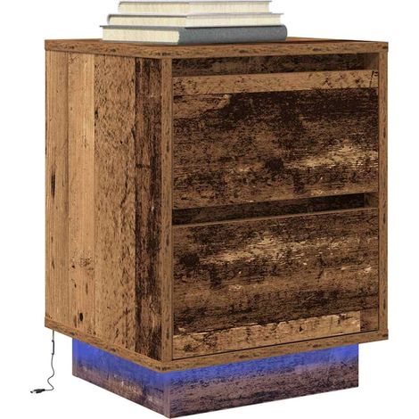 Nachttisch mit LED-Leuchten Altholz-Optik 38x34x50 cm
