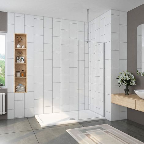 Paroi de douche à l'italienne en verre 8mm anticalcaire, Océan paroi de douche 30x200cm livré avec une barre de stabilisation au plafond 90-150cm