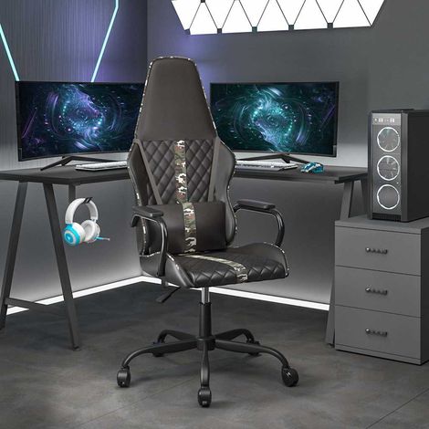vidaXL Silla gaming cuero sintético negro y camuflaje (1/5)