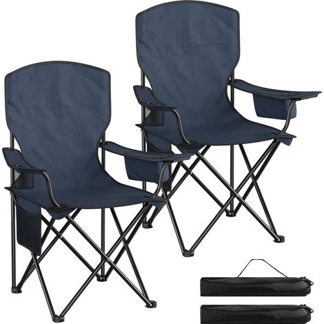 WOLTU 2x Sedie Pieghevoli Da Campeggio Con Schienale Borsa Portabicchiere e Tasca Laterale Camping Sedia Spiaggia Esterno Blu Navy