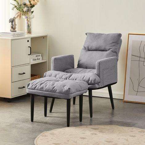 Linen Recliner Chair with Ottoman Armchair with Adjustable Backrest Lounge Chair for Living Room Lightgrey