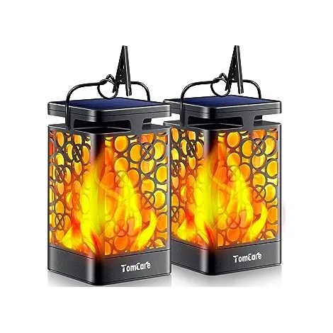 Lot de 2 lampes solaires carrées d'extérieur à flamme (99 LED), lustres, éclairage d'aménagement paysager pour jardin, cour et pelouse. (1/4)