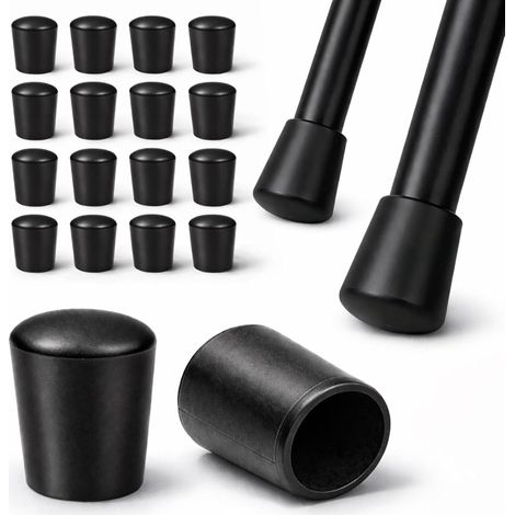 Lot de 16 Embouts Pied de Chaise Rond 16 mm - Protection Pied De Chaise Thermoplastique Flexible Noir À Coiffer sur Tube Rond - Anti-Rayure, Anti-Bruit - Mobilier Maison & Pro (1/5)
