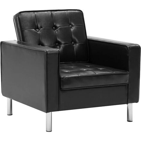 Fauteuil noir, dimensions 75x70x75 cm, en similicuir. (1/5)