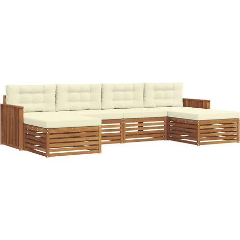 Sofa Sets 6 pcs Natural and Cream Solid Acacia Wood vidaXL (1/5)