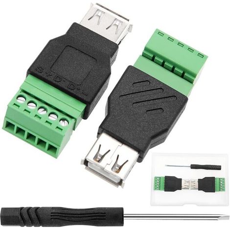 Pieces USB 2.0 A Female Screw to 5 Pin Female Screw In Terminal Connector USB Terminal Adapter (1/5)
