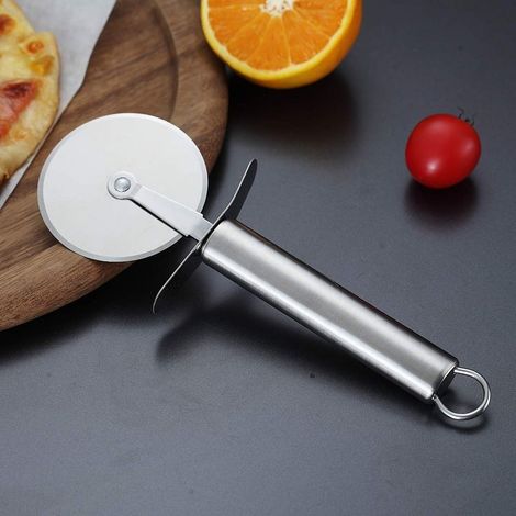 Pizzaschneider, Pizzaschneider aus Edelstahl, superscharfer Pizzaschneider mit rutschfestem Griff, Gebäckschneider, leicht zu reinigen und zu verstauen (silber) (1/5)