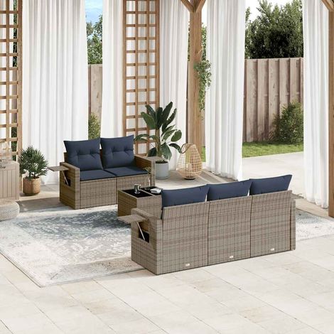 vidaXL Ensemble de canapé de jardin 6 pcs avec coussins gris résine tressée (1/5)