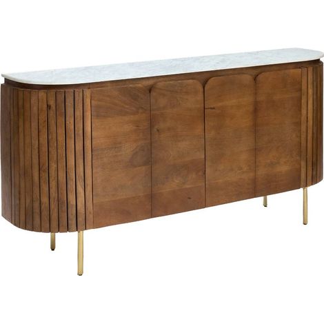 Made In Meubles – Buffet arrondi en bois de manguier et marbre Sienne – Dimensions 170 x 40 x 85 cm – Style moderne et élégant – Base en métal doré (1/5)