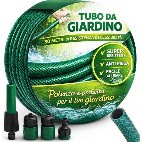 Tubo da Giardino 30 m Ø14mm per Irrigazione Max 6 bar 3 Giunti e 1 Spruzzatore