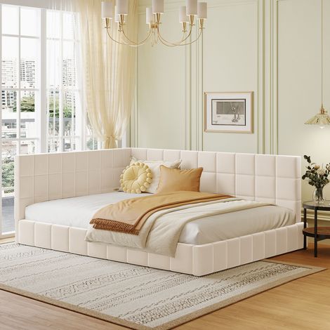 Schlafsofa Samtstoff Beige 140x200 cm mit Lattenrost und austauschbarer Rückenlehne