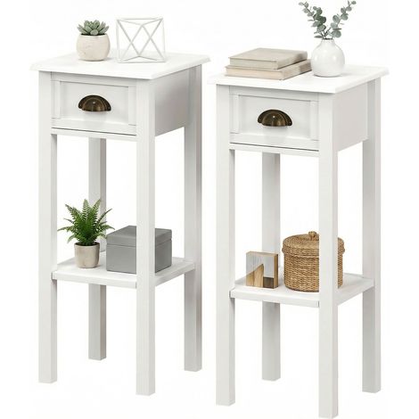 Set aus 2 Nachttischen mit Schublade und Ablage, elegantes Design, 30 x 30 x 75 cm, weiß