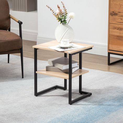 Mesa Auxiliar con Estante Mesita de Salón para Dormitorio Estudio Oficina Estilo Moderno 45x35x48 cm Natural (1/5)