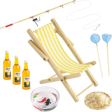 9 Pièces Paysage de Plage Miniature Décoration, Mini Décorations de Pêche, DIY Miniature de Plage Accessoire, Mini Ensemble Maison de Poupée, Accessoires de Décoration de Jardin (A) (1/5)