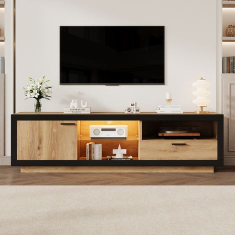 MEUBLIV mueble TV 160 cm negro y roble con LED, almacenaje, 2 paquetes (1/5)