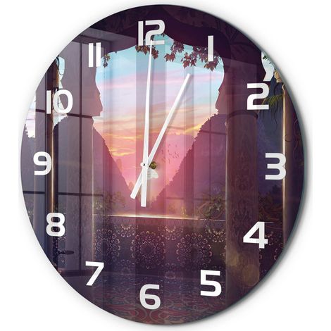 Horloge Murale Ronde pour Chambre Verre Trempé Silencieuse Sans Tic-Tac Architecture orientale fi 60 cm (1/5)