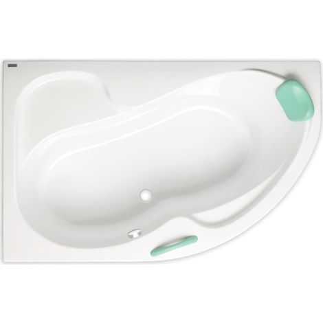 Siko – Baignoire d'angle asymétrique 160 x 100 cm FO1600PPLUS – Orientation droite – Acrylique blanc – Avec trop-plein – 210 L