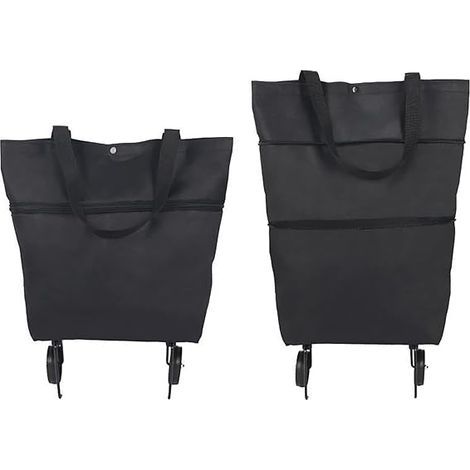 (2 pièces, noir) Chariot de courses pliable, chariot de courses sur roues,