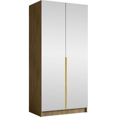 Armario Closico Staton III, Luminoso madera + Dorado, 215x100x58cm, Puertas de armario: Con bisagras, Número de estantes: 0