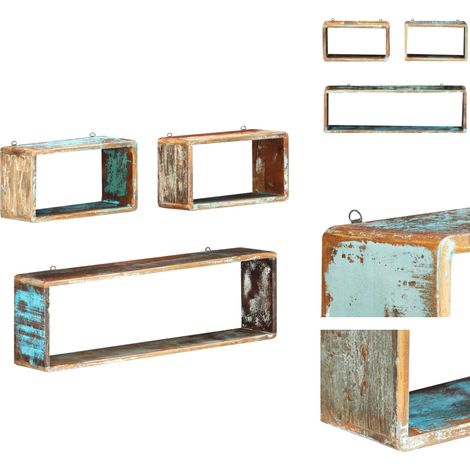 The Living Store Ensemble d'étagère cube 3 pcs Bois solide de récupération - Bois de récupération (1/5)