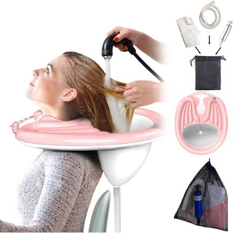 Lavabo inflable para el cabello,Lavabo inflable portátil para champú,Lavabo plegable de PVC,Lavabo para el cabello para el hogar,Rosa (1/5)