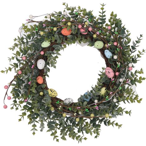 Couronne De Paques Artificielle 45 Cm Avec Oeufs Et Baies Pour Porte D'entree Decor Printanier-KZQ (1/5)