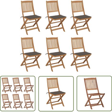 Lot de 6 Chaises de jardin et de camping pliables, Chaises de relaxation, avec coussins Bois d'acacia OIB8975E (1/5)