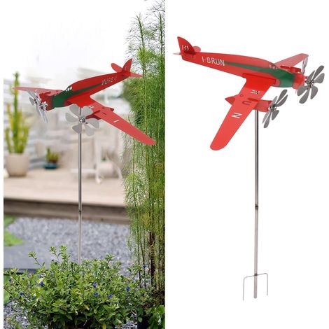 Girouette 3D en Métal Avion Anticorrosive Rouge Finition Lustrée pour Garage Dome Patio Barn avec Accessoires de Montage Complets - 28 cm Longueur Corps, 24.5 cm Longueur Ailes, Hauteur d'Assemblage 5 (1/5)