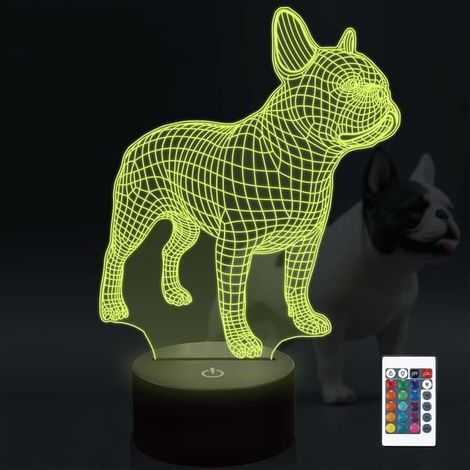 Veilleuse 3D Bouledogue français, lampe à illusion d'optique 16 couleurs changeantes, télécommande, idée cadeau pour anniversaire, Noël ou Saint-Valentin, pour petits garçons et petites filles (1/5)