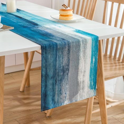 Chemin de Table Lin Bleu Turquoise 40x140cm la Décoration de Chambre de Salon de Maison Nappe Rectangulaire Moderne de Style Vintage Rustique pour Anniversaire Mariage Fêtes Vacances Printemps (1/5)