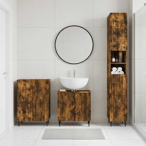 vidaXL 3 Piece Bathroom Cabinet Set ZWOLLE Smoked Oak Engineered Wood (1/5)