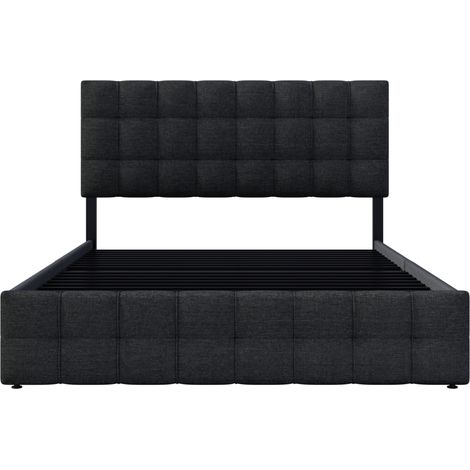 Lit double capitonné avec 4 tiroirs 140x200 cm tête de lit réglable lin noir HOMVRA (1/5)