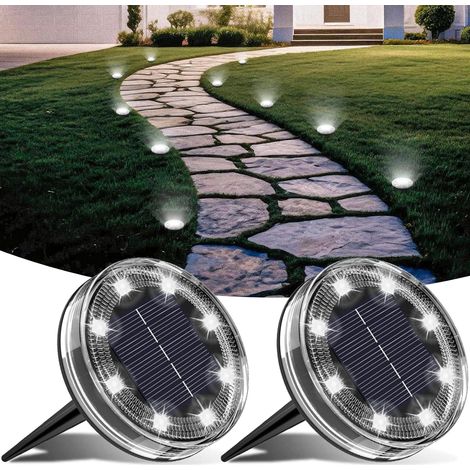 Lot de 6 Lampe Solaire Au Sol, 8 LED Lumiere Solaire Exterieur Jardin IP68 Étanche, Spot Solaire Extérieur pour Chemins Pelouse Terrasse Allée Cour Piscine Passerelle, Blanc Froid (1/5)