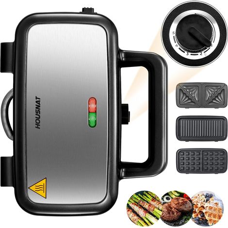 Appareil multifonction 3-en-1 pour sandwichs et gaufres 1200 W